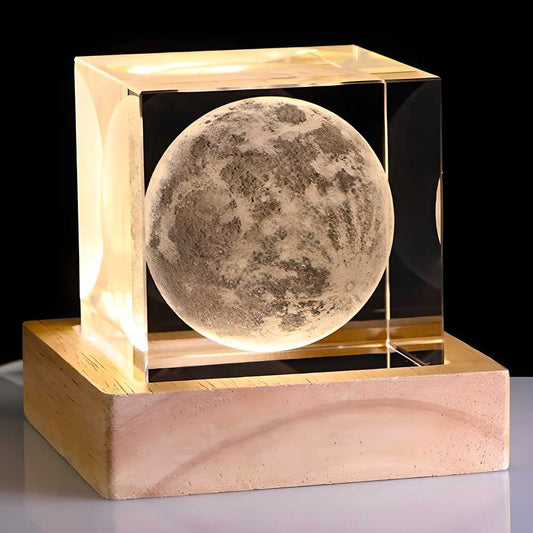 3D Crystal Cube Moon with LED Night Lamp | Home Decorative